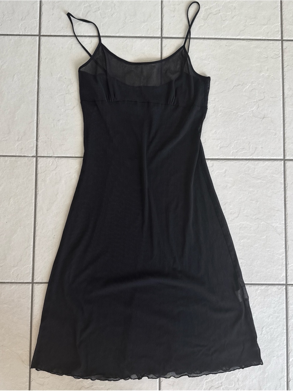 HAI Black Mesh Slip Dress with Sheer Yoke